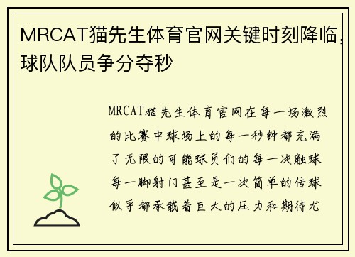 MRCAT猫先生体育官网关键时刻降临，球队队员争分夺秒